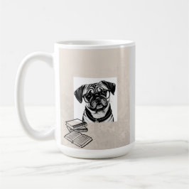 Taza De Café Mug con Pug llevando gafas con libros