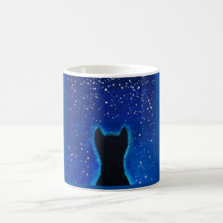 Taza De Café Mug Con Silhouete De Gato Bajo Cielo Estelar
