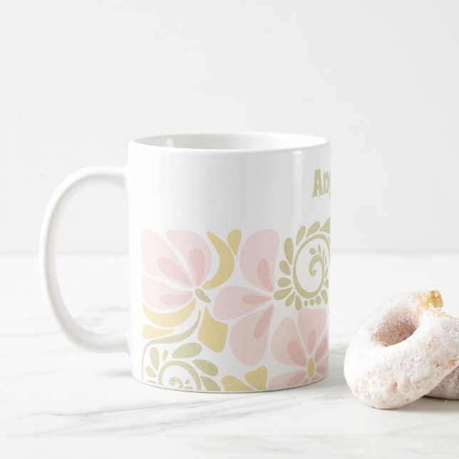 Taza De Café Mug con un diseño floral moderno. (Con donut)
