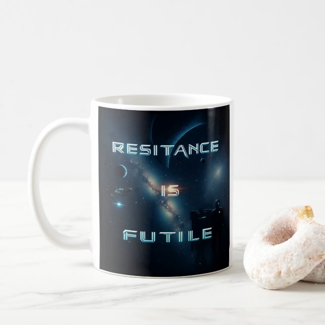 Taza De Café Mug cósmica "La resistencia es inútil" (Con donut)