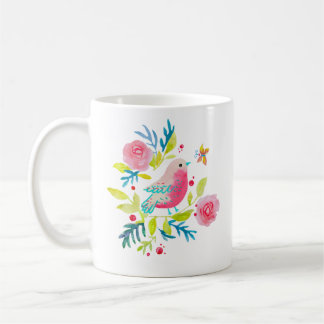 Taza De Café Mug Cute pink bird on a branch.