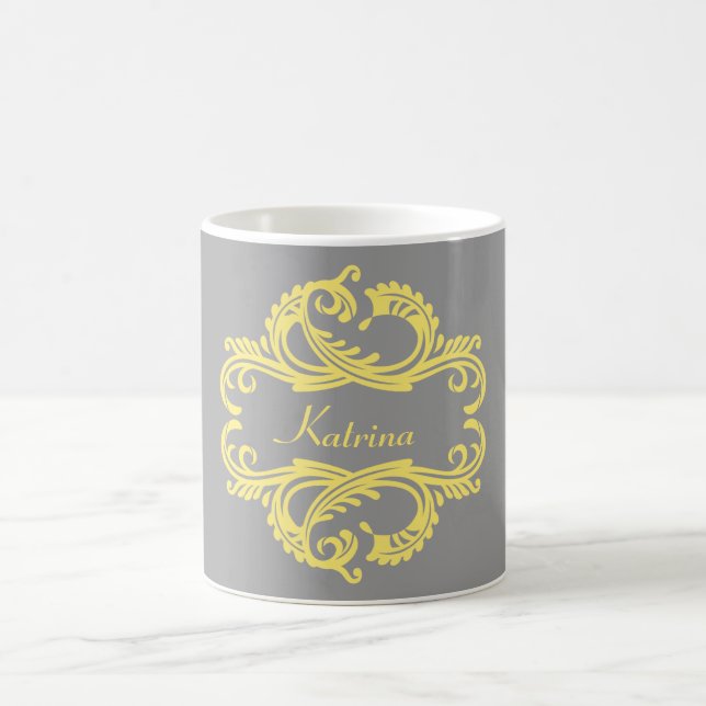 Taza De Café Mug Damask de Moda amarilla (Centro)