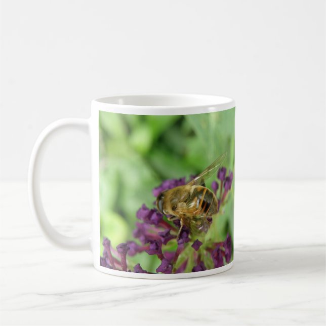Taza De Café Mug de abejas y flores moradas (Izquierda)