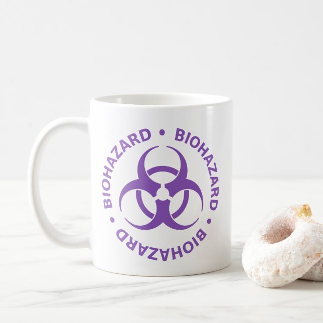 Taza De Café Mug de advertencia de peligro púrpura (Con donut)