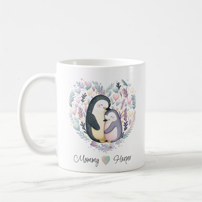 Taza De Café Mug de amor pingüino personalizado (Izquierda)