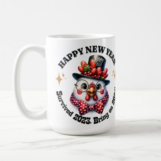 Taza De Café Mug de Año Nuevo 2024 de pollo festivo (Izquierda)