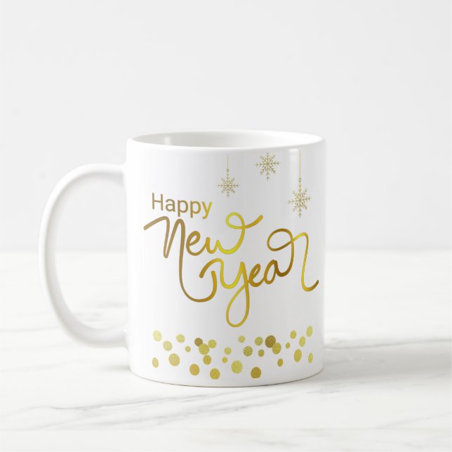 Taza De Café Mug de Año Nuevo Feliz y Elegante de Oro (Izquierda)