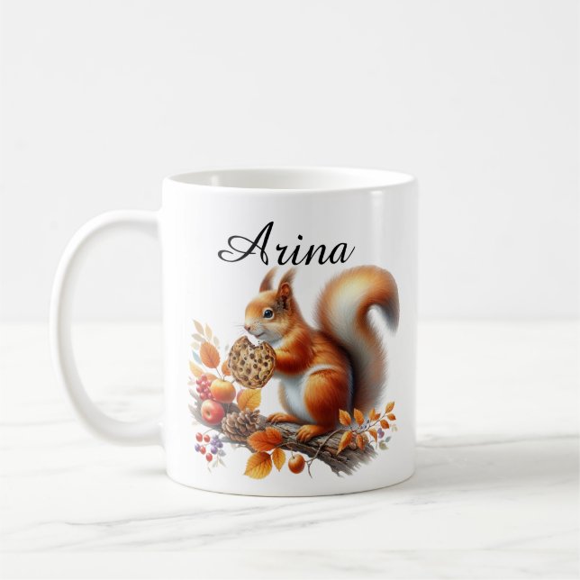 Taza De Café Mug de ardilla adorable personalizada comiendo una (Izquierda)