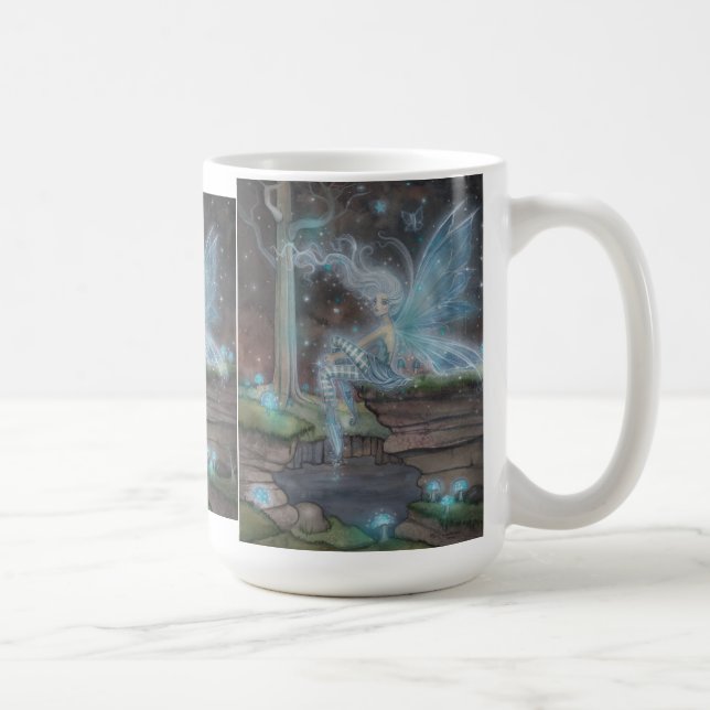 Taza De Café Mug de arte de fantasía de hadas de madera azul de (Derecha)