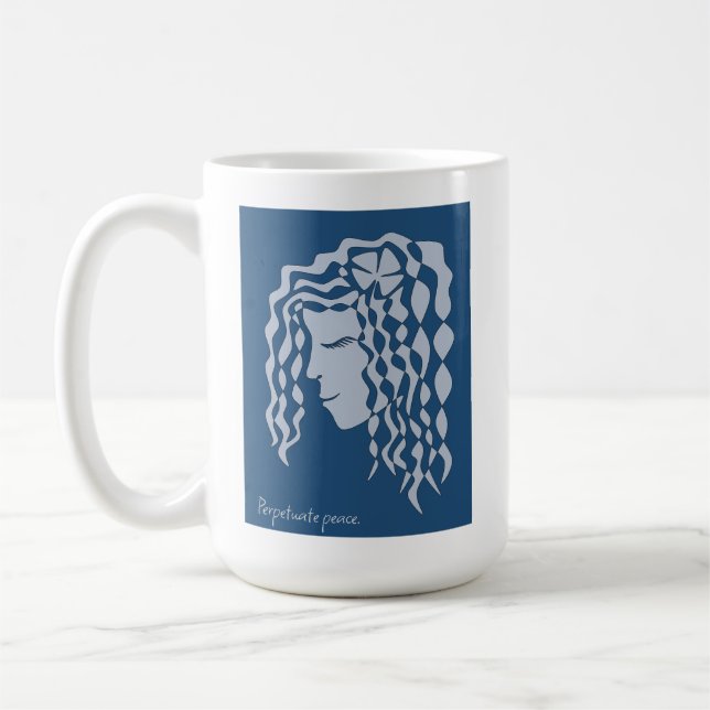 Taza De Café Mug de arte de la línea Verde azulada azul de una  (Izquierda)
