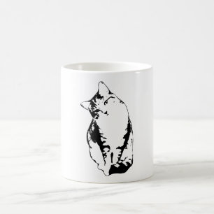 Taza De Café Mug de arte monocromo de gato inclinado a la cabez