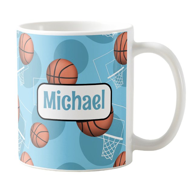 Taza De Café Mug. de baloncesto azul claro personalizado (Personalized Light Blue Basketball Mug at Amy's Coffee Mugs on Zazzle. )