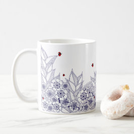 Taza De Café Mug de borde botánico floral azul