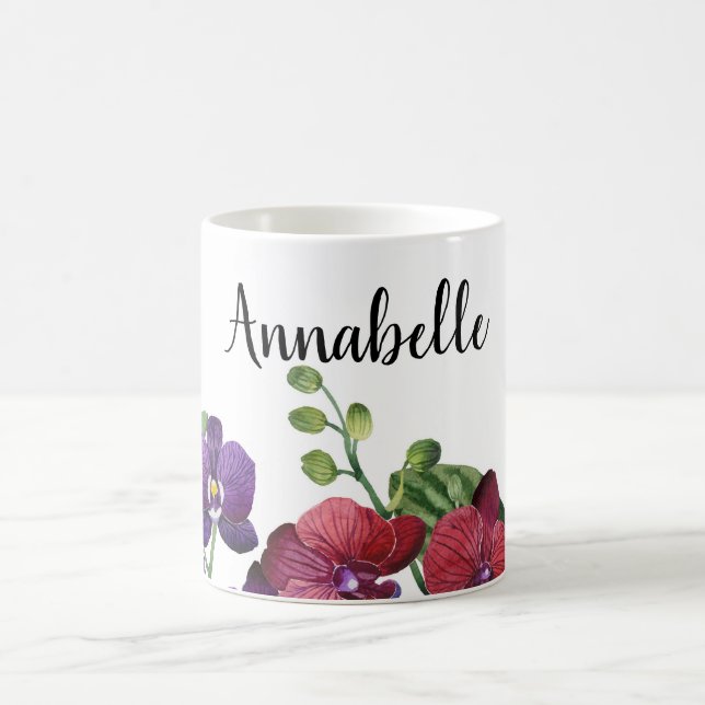Taza De Café Mug de borde de orquídeas personalizadas (Centro)