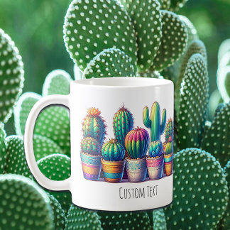 Taza De Café Mug de cactus colorida con texto o nombre Personal