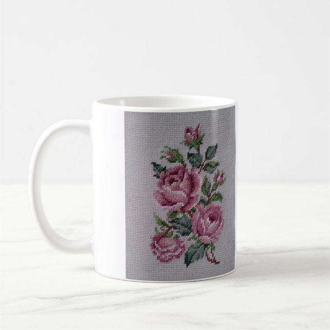 Taza De Café Mug de café floral bordado simulado (Izquierda)
