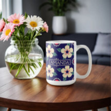 Mug de café floral personalizado con nombre