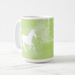 Taza De Café Mug de café personalizado de Unicornio verde