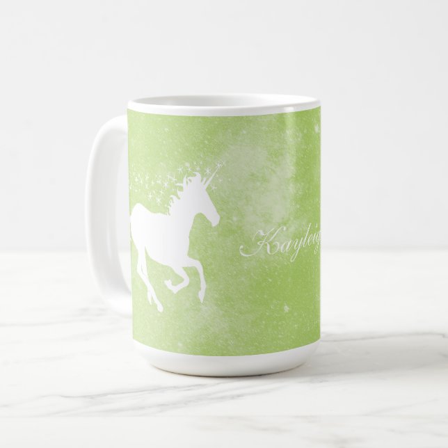 Taza De Café Mug de café personalizado de Unicornio verde (Anverso izquierdo)