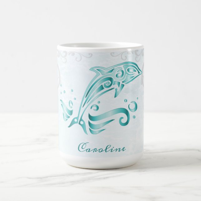 Taza De Café Mug de café personalizado para delfines verde azul (Centro)