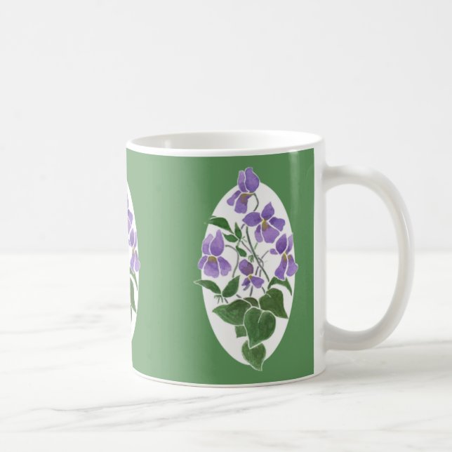 Taza De Café Mug de café verde y blanco bonito, violetas (Derecha)