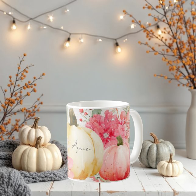 Taza De Café Mug de caída con calabazas y flores (Subido por el creador)