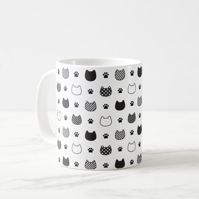 Taza De Café Mug de caras y patas para gato - Blanco y negro (Anverso izquierdo)