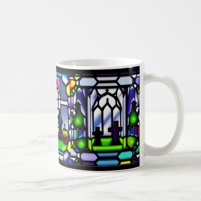 Taza De Café Mug de cementerio de vidrio contenido de Halloween (Derecha)