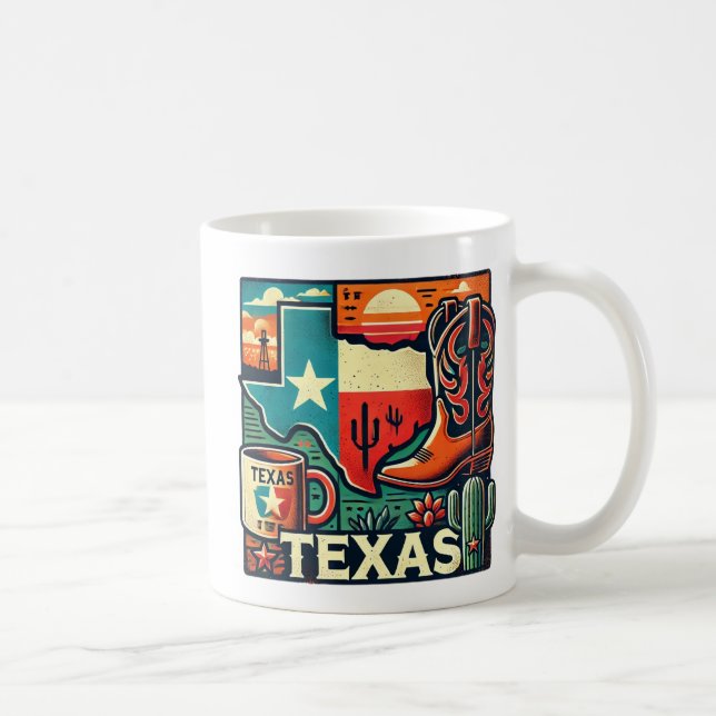 Taza De Café Mug de cerámica con tema de Texas - Contorno de es (Derecha)