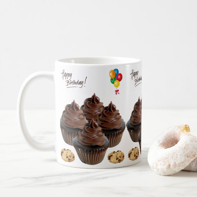 Taza De Café Mug de chocolate feliz cumpleaños Mug (Con donut)