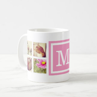 Taza De Café Mug de Collage de fotos de Instagram monograma ros