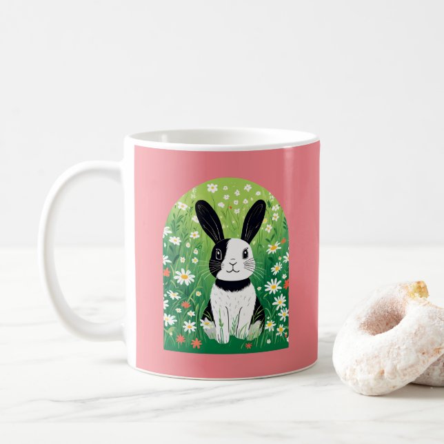 Taza De Café Mug De Conejo Blanco Y Negro (Con donut)