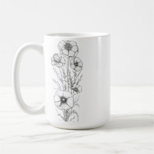 Taza De Café Mug de contorno floral clásico de 15 oz