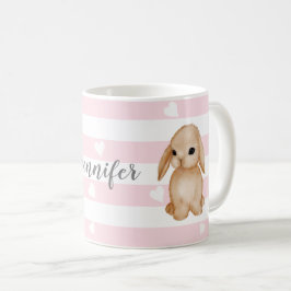 Taza De Café Mug. de corazón conejito rosa personalizado