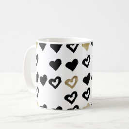 Taza De Café Mug de corazón negro y dorado