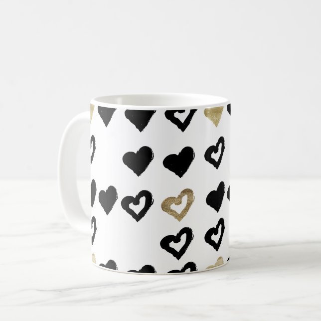 Taza De Café Mug de corazón negro y dorado (Anverso izquierdo)