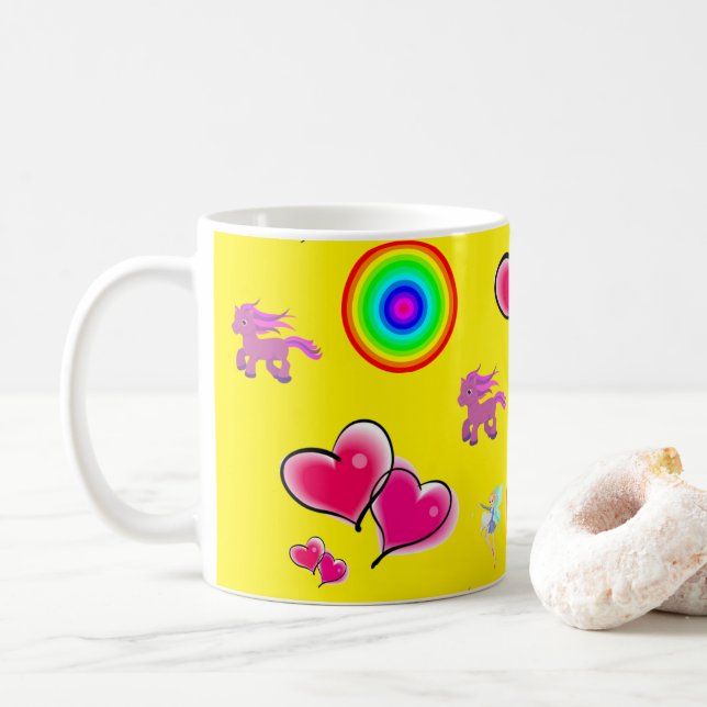 Taza De Café Mug de corazón rosado (Con donut)