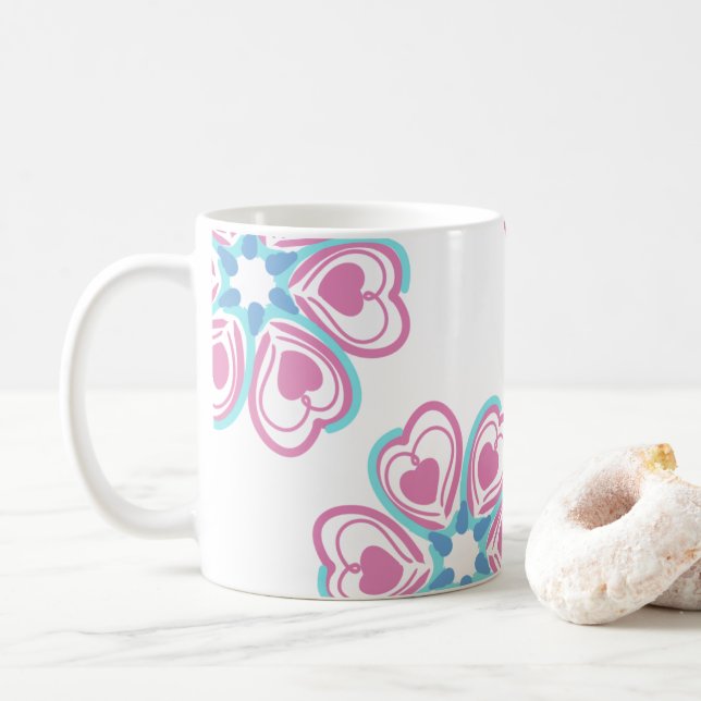 Taza De Café Mug de corazones (Con donut)