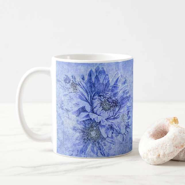 Taza De Café Mug. de crisantemas azules (Con donut)