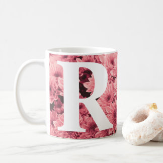 Taza De Café Mug de crisantemo rosado monogramado