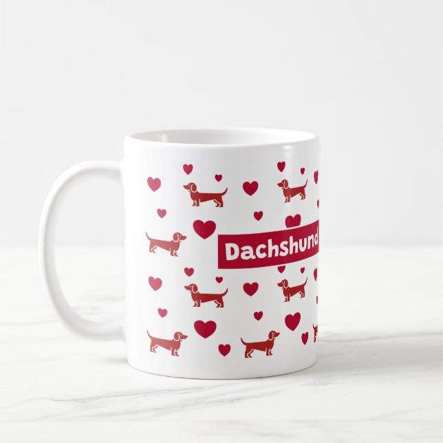Taza De Café Mug De Dachshund Con Corazón Rojo (Izquierda)
