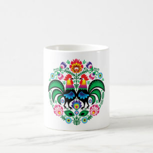 Taza De Café Mug. de diseño de gallo de arte folclórico polac