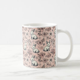 Taza De Café Mug de Doodle de conejo floral - Adorable y estéti