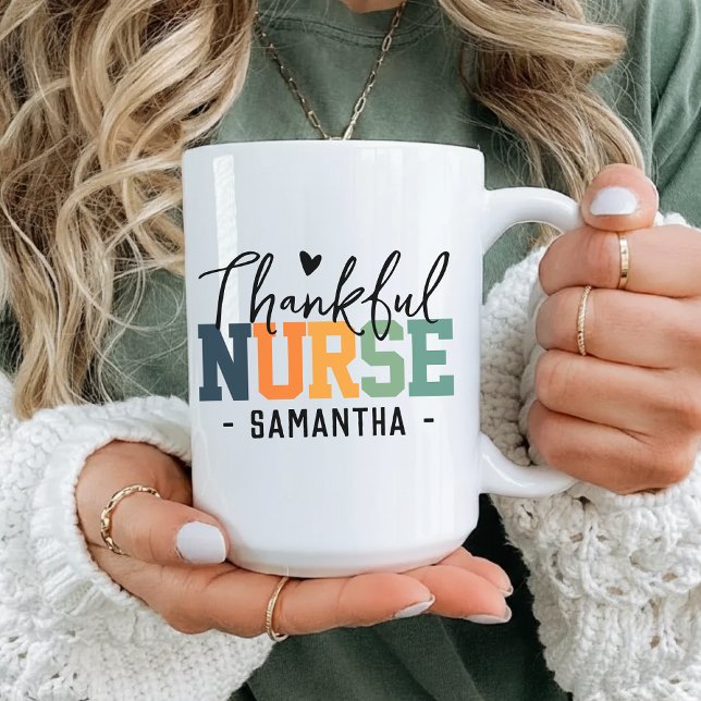 Taza De Café Mug de enfermera agradecida, Personalizado enferme (Thankful nurse mug, Nurse appreciation gift, thanksgiving gift for nurse, Halloween mug for nurse,)