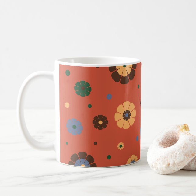 Taza De Café Mug de flores retro (Con donut)
