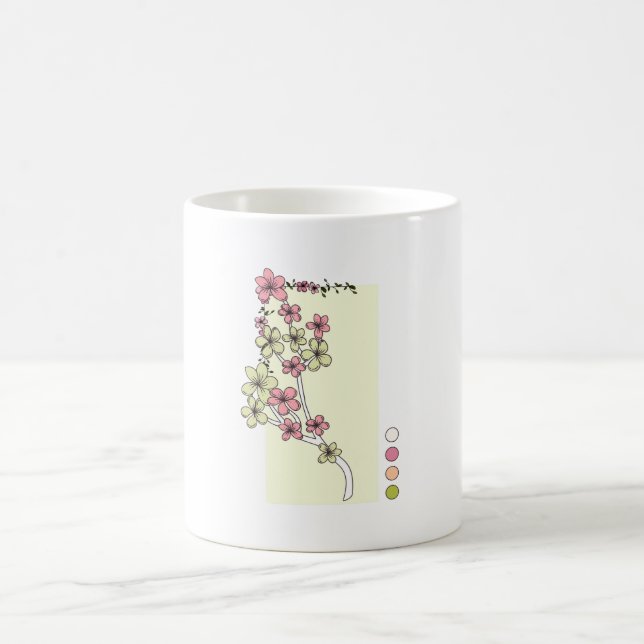 Taza De Café Mug de flores rosas verdes (Centro)