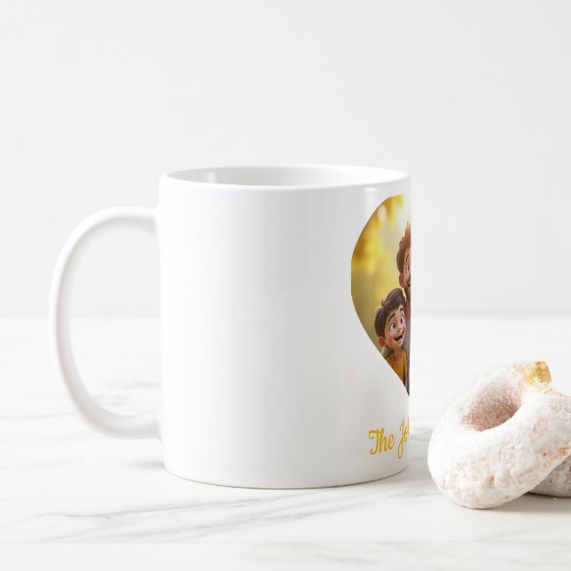 Taza De Café Mug de fotos de corazón familiar personalizada - N (Con donut)