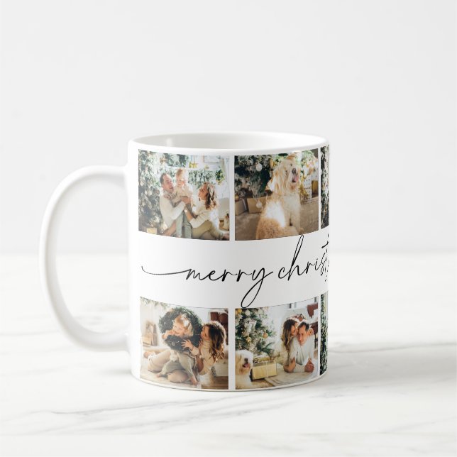 Taza De Café Mug de fotos de la familia Merry navideña con guió (Izquierda)