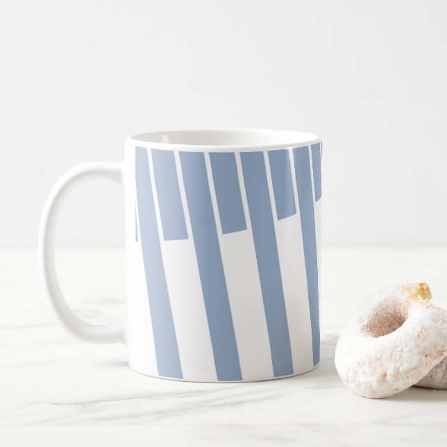 Taza De Café Mug de franja azul y blanca (Con donut)