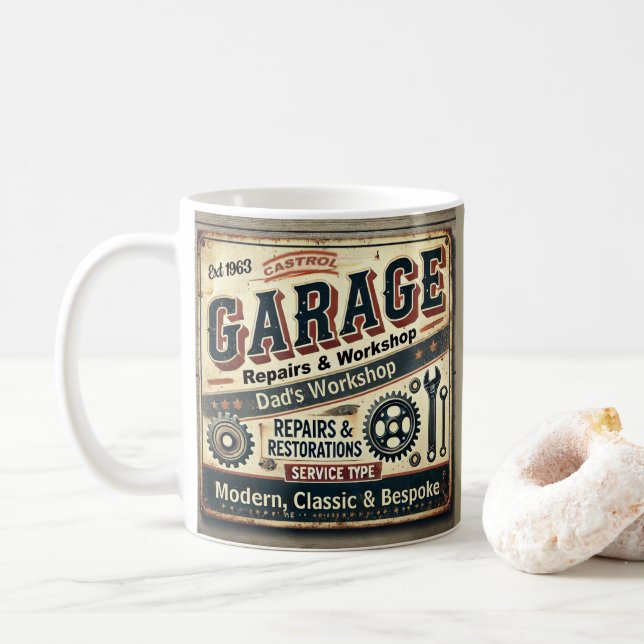 Taza De Café Mug de garaje vintage personalizado (Con donut)